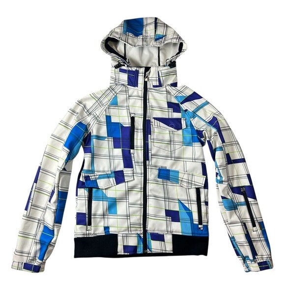 Empyre Men's Soft Shell Ski Snowboarder Jacket  Size M  White Plaid Colorblock - Picture 1 of 16